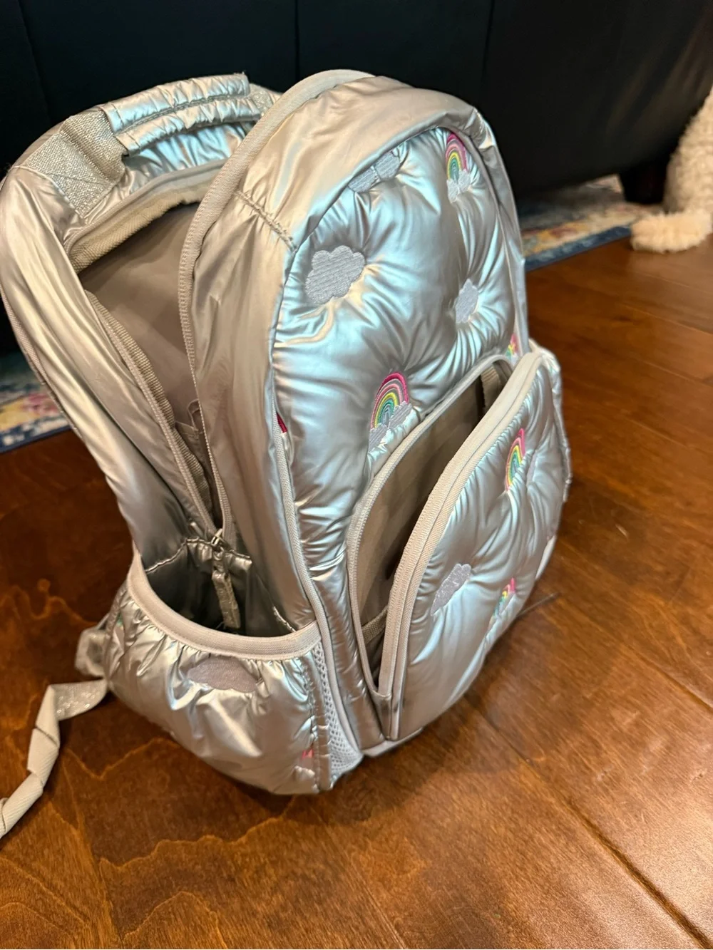 Pottery Barn Kids Silver Quilted Large Backpack